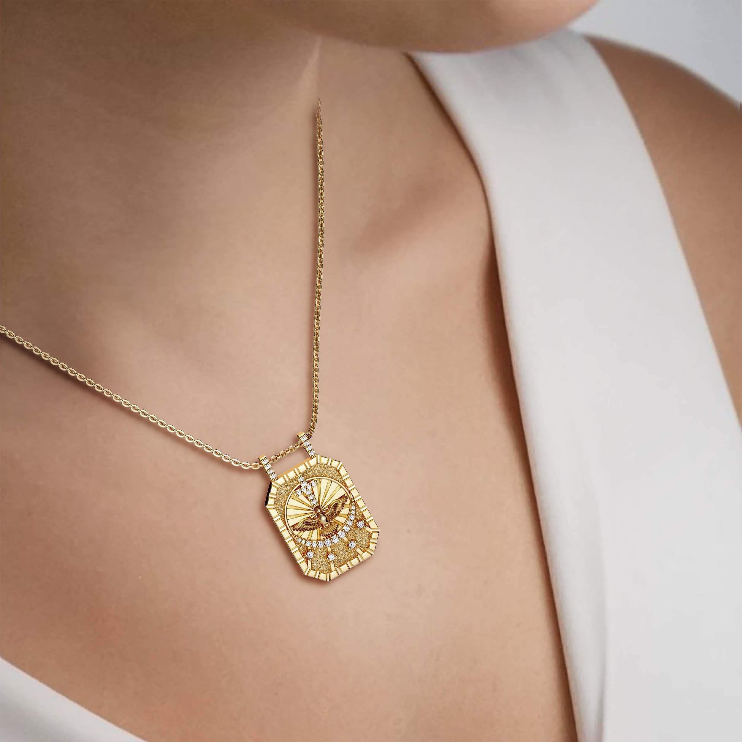 Divine Cross Dove Celestial Protection Medallion Pendant Scapular Necklace