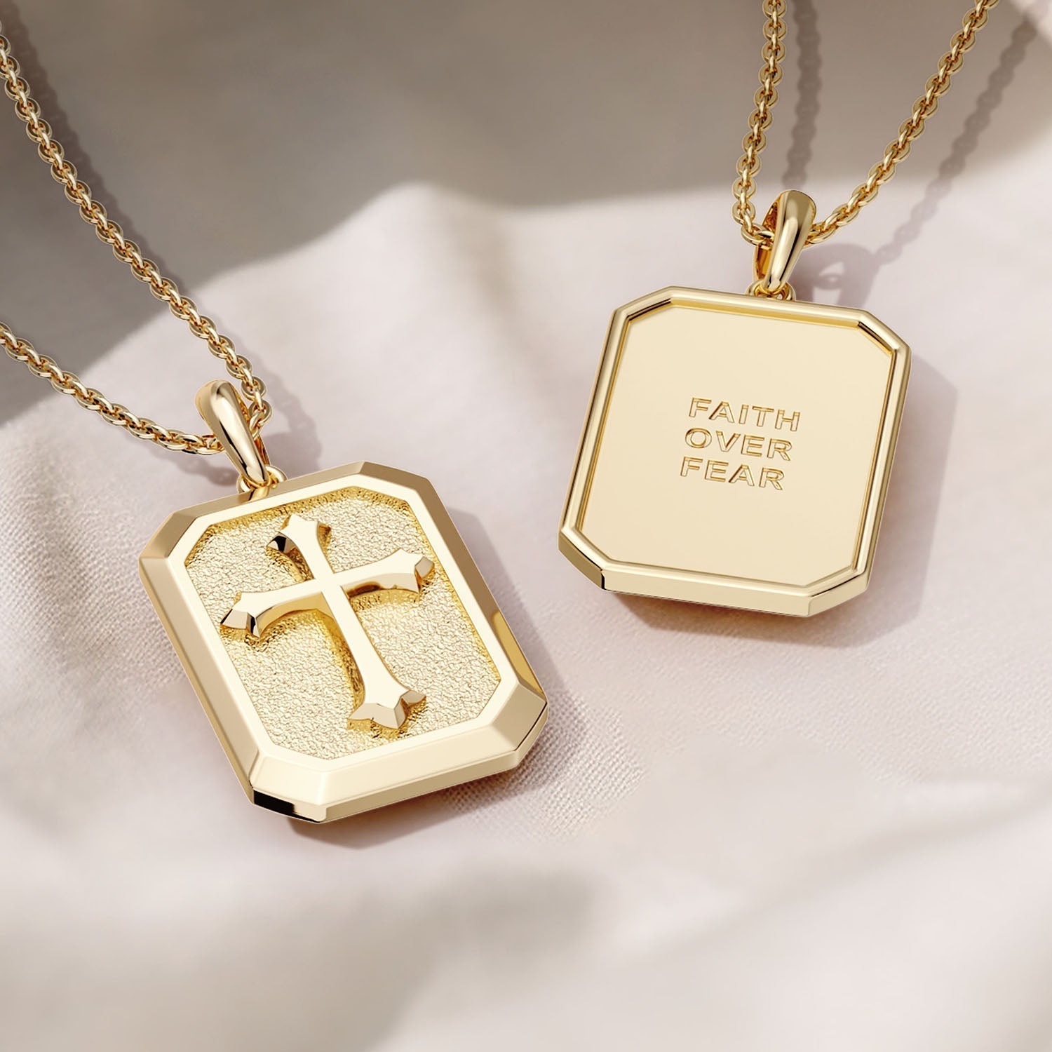 Faith Over Fear Cross Medallion Pendant Engraved Necklace