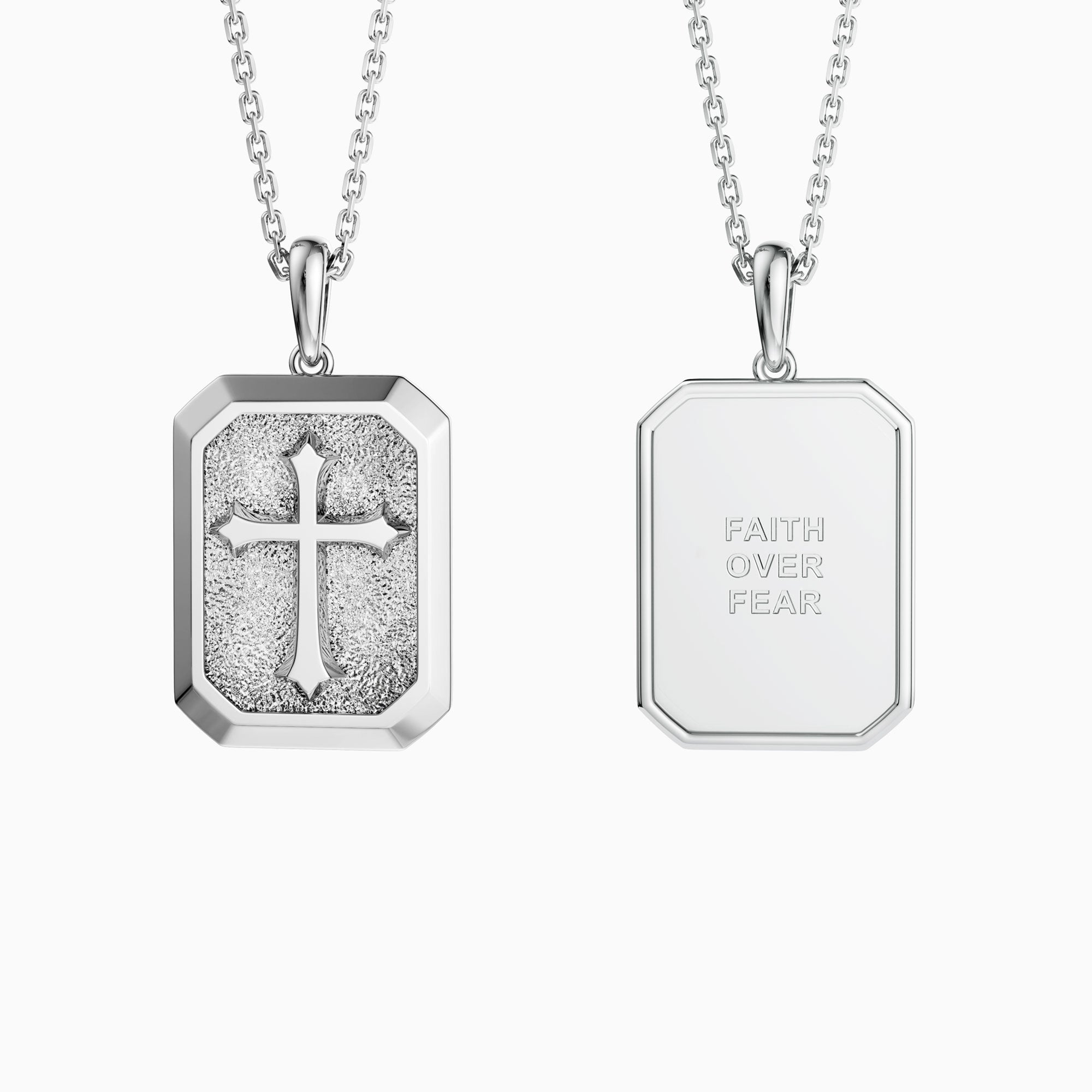Faith Over Fear Cross Medallion Pendant Engraved Necklace