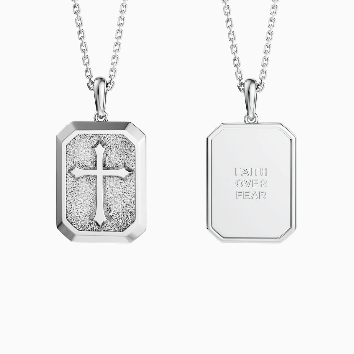Faith Over Fear Cross Medallion Pendant Engraved Necklace