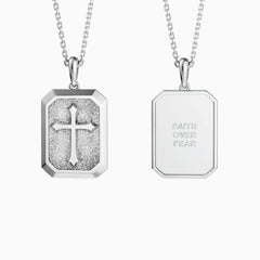 Faith Over Fear Cross Medallion Pendant Engraved Necklace