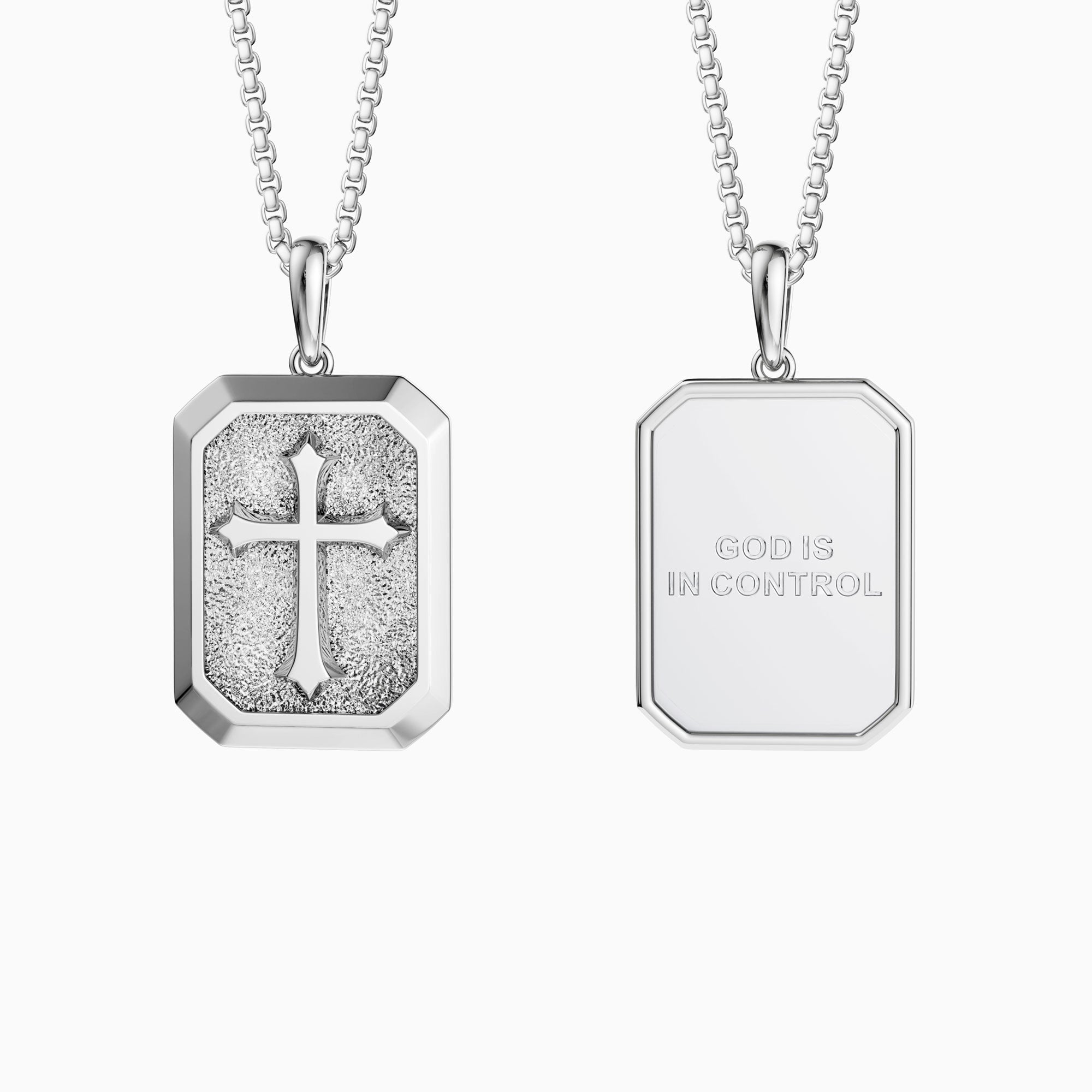 God Is In Control Cross Medallion Pendant Engraved Necklace