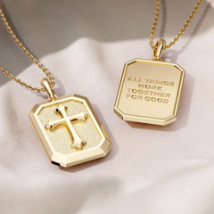All Things Work Together For Good Cross Engraved Necklace