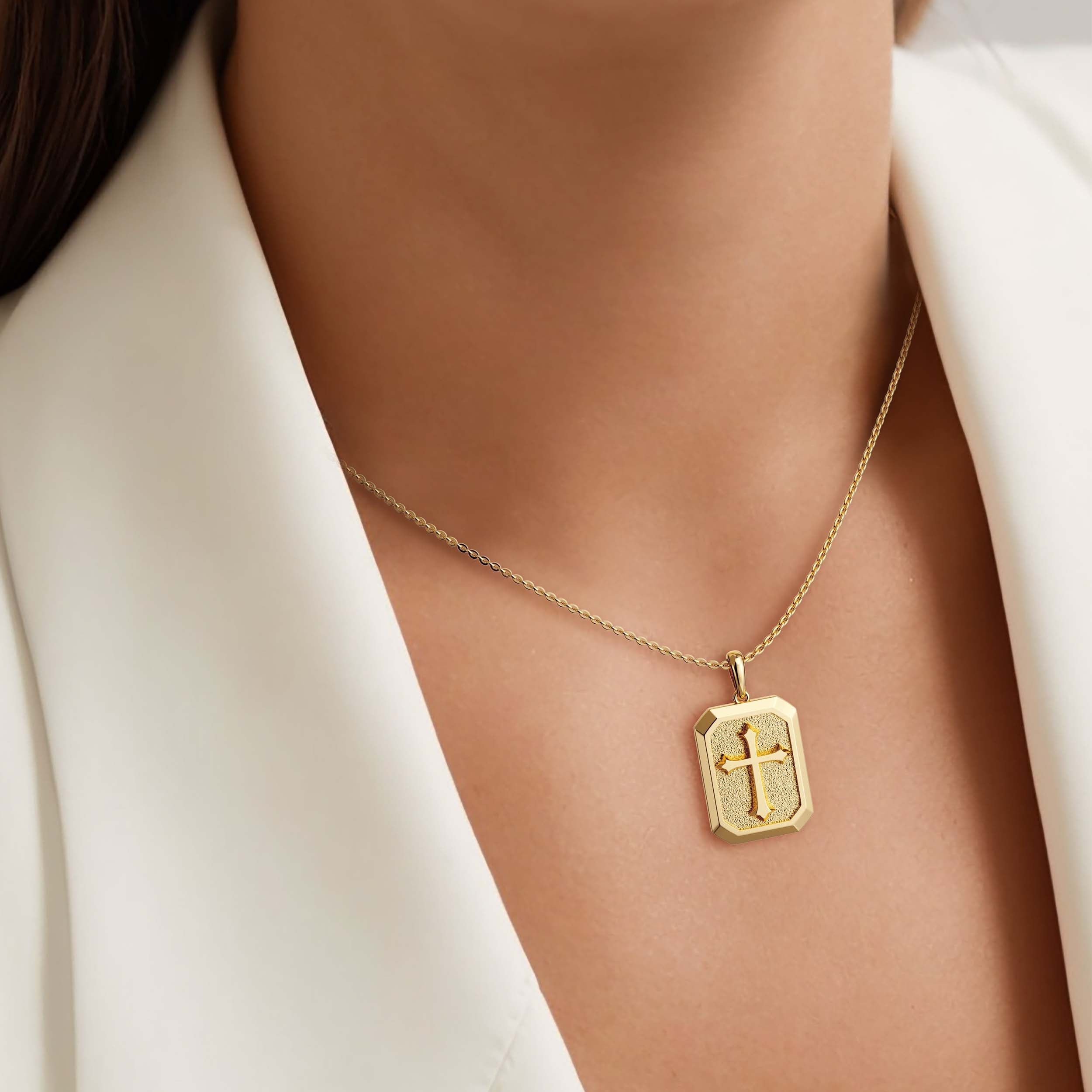 Be Strong And Courageous Cross Engraved Necklace