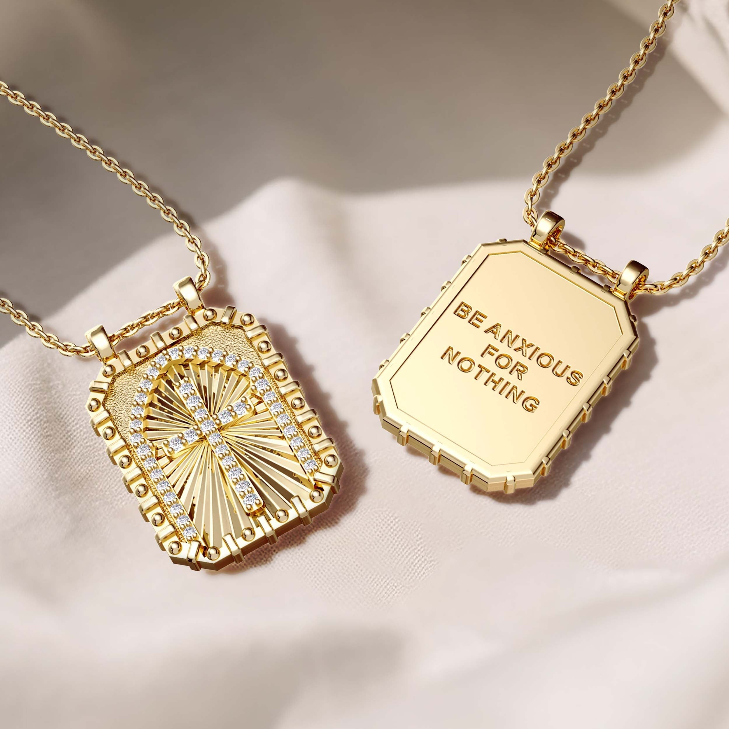 Be Anxious For Nothing Cross Medallion Pendant Engraved Necklace