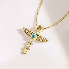 Eternal Guardian Ankh Scarab Turquoise Egyptian Scepter Protection Amulet Pendant Necklace