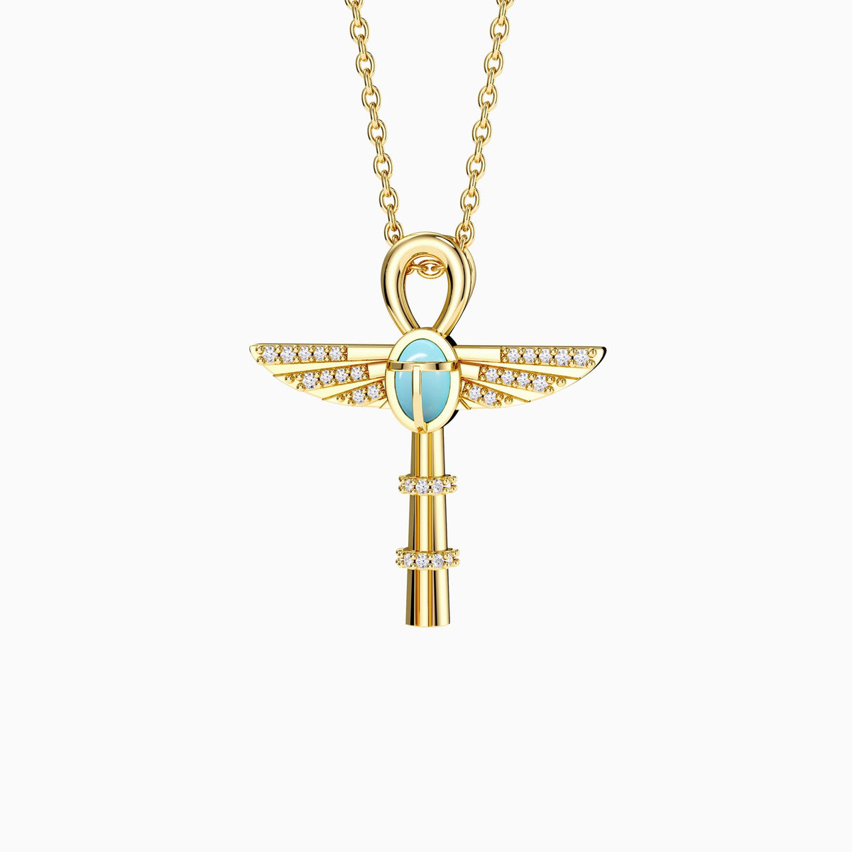 Eternal Guardian Ankh Scarab Turquoise Egyptian Scepter Protection Amulet Pendant Necklace