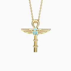 Eternal Guardian Ankh Scarab Turquoise Egyptian Scepter Protection Amulet Pendant Necklace