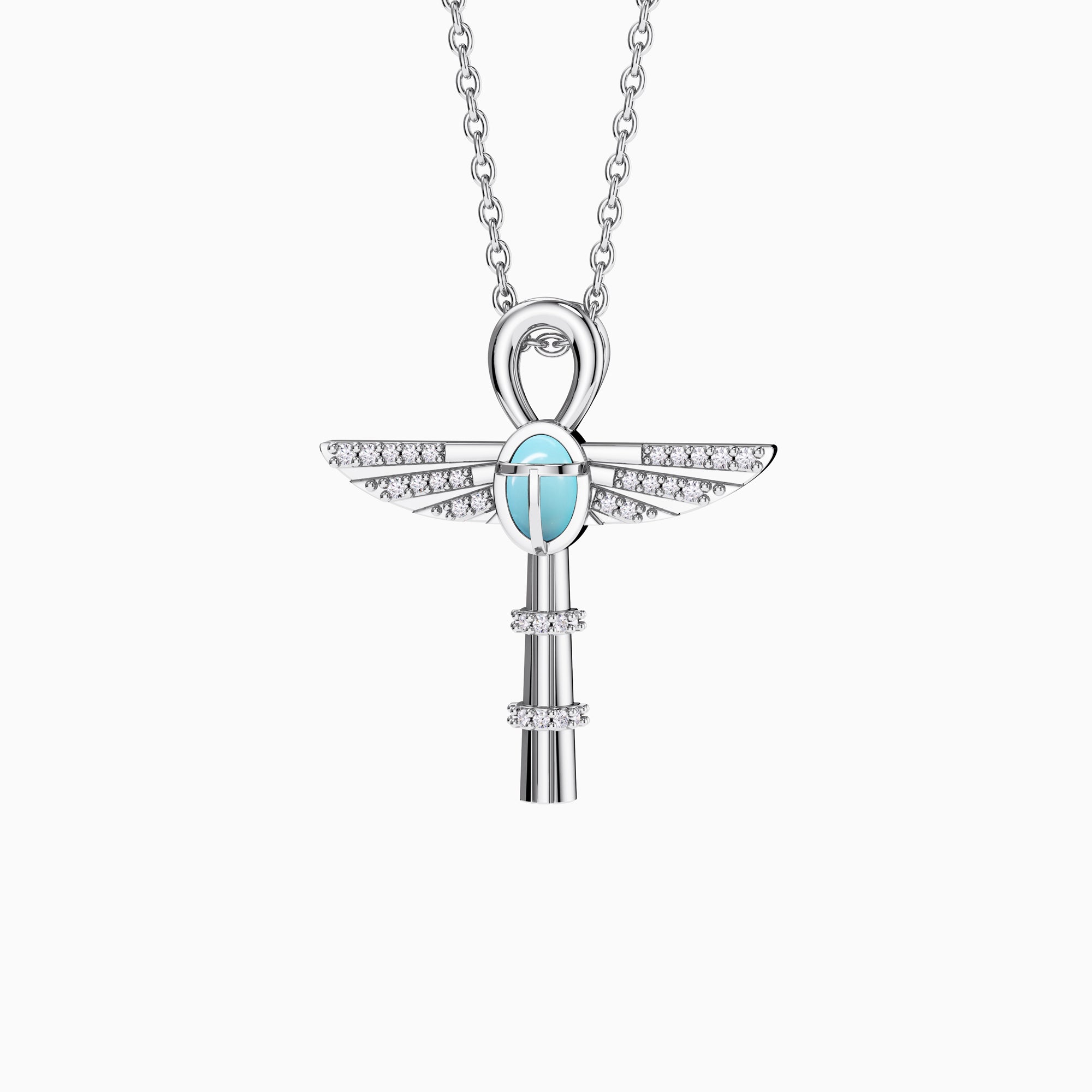 Eternal Guardian Ankh Scarab Turquoise Egyptian Scepter Protection Amulet Pendant Necklace