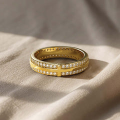 Narrow Pavé Zirconia Cross Band Ring