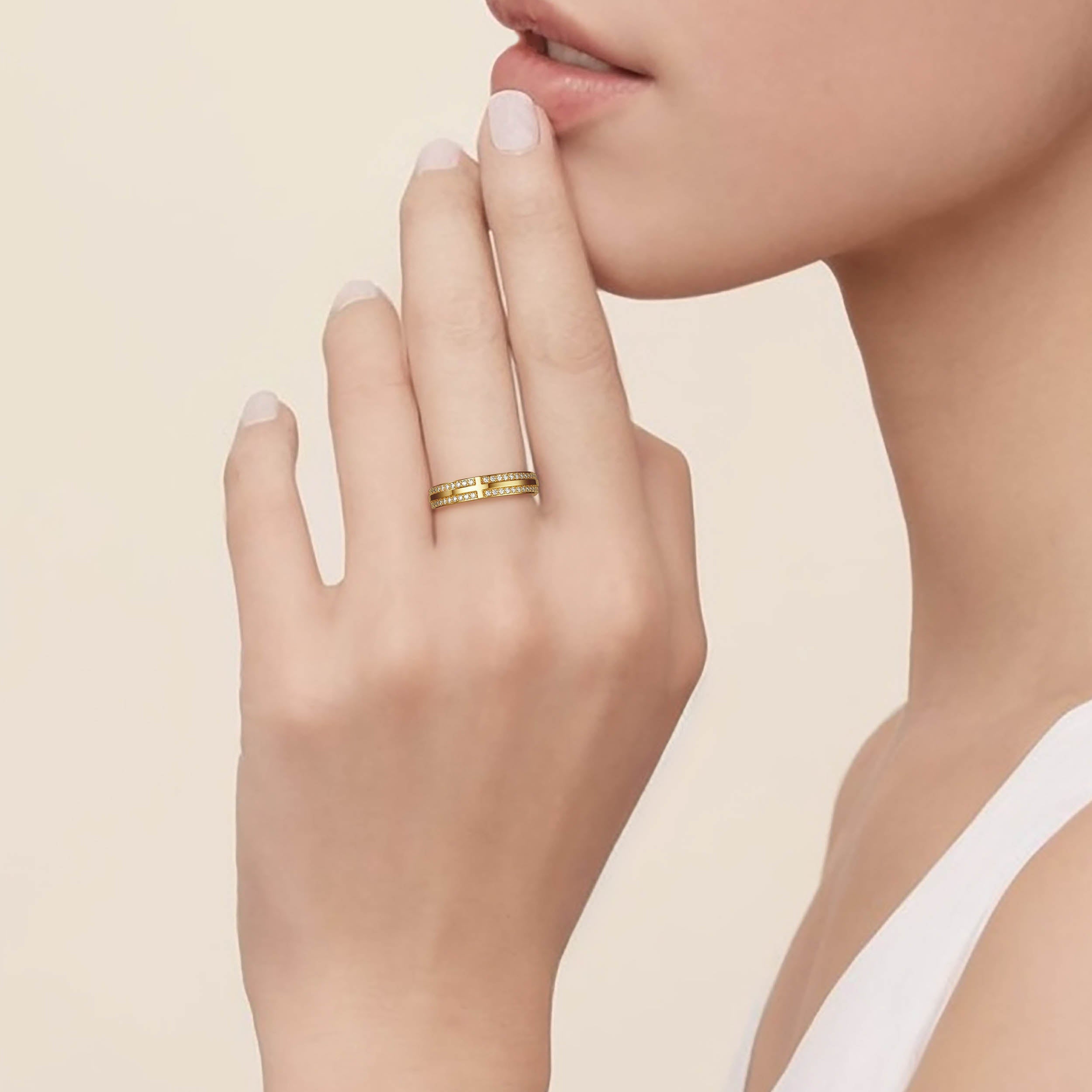 Narrow Pavé Zirconia Cross Band Ring