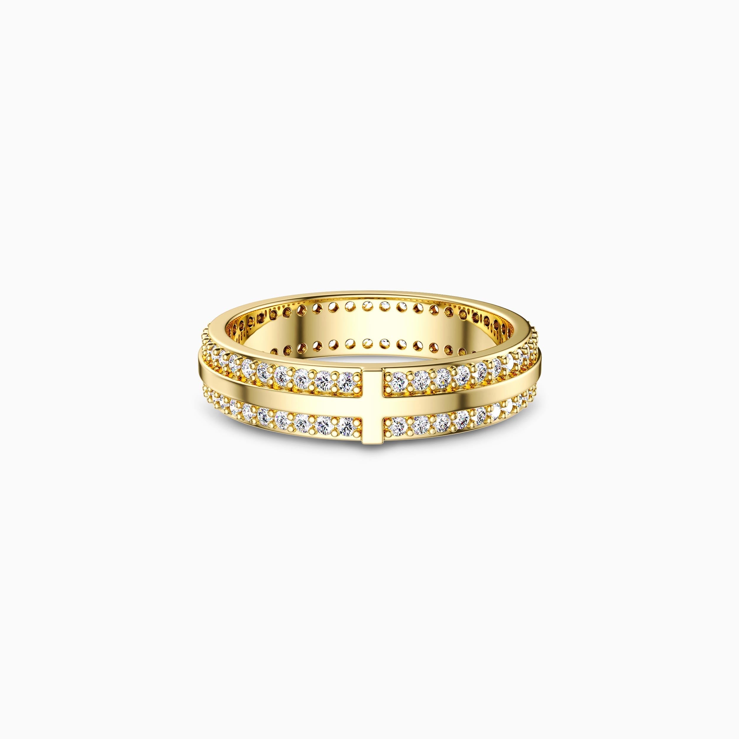 Narrow Pavé Zirconia Cross Band Ring