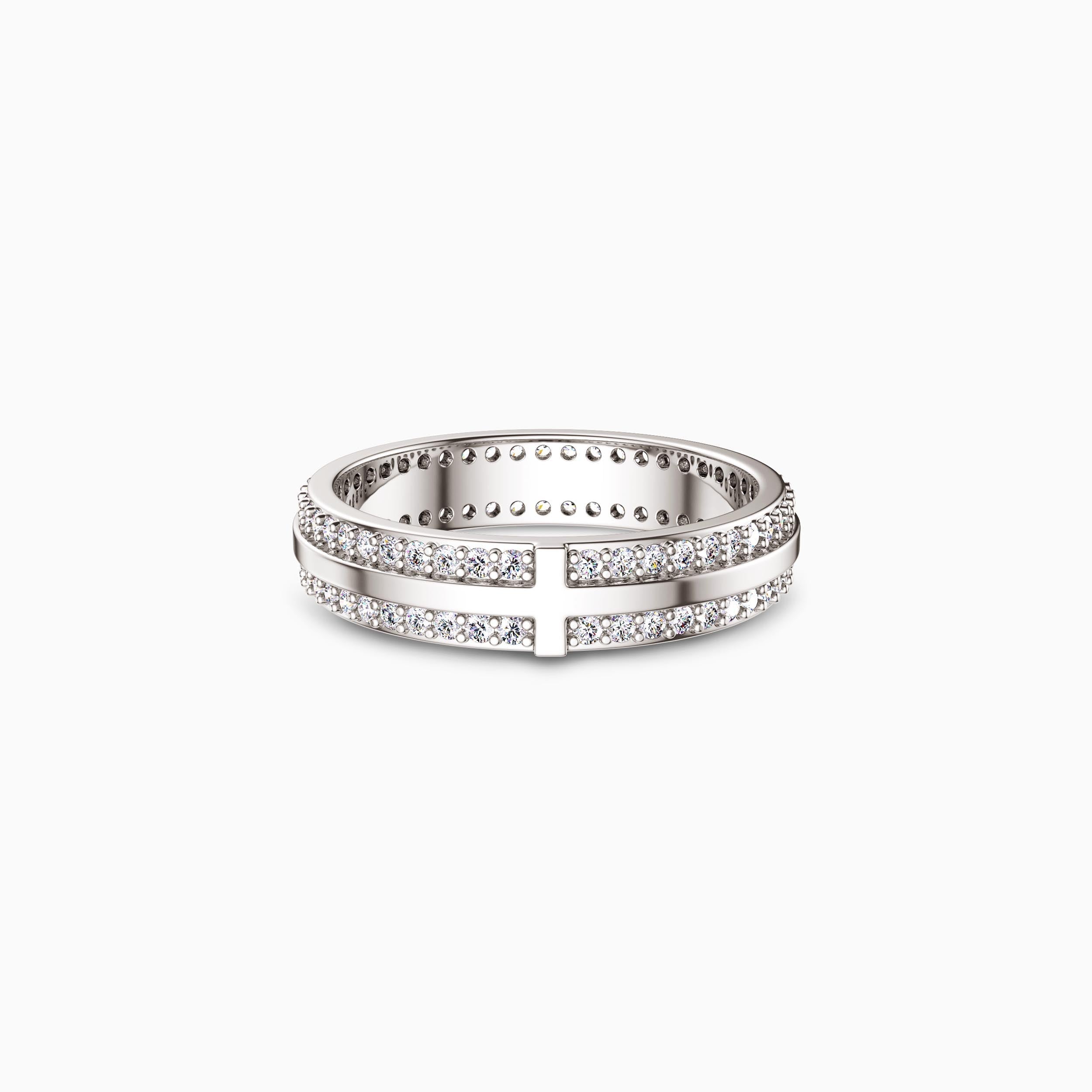 Narrow Pavé Zirconia Cross Band Ring