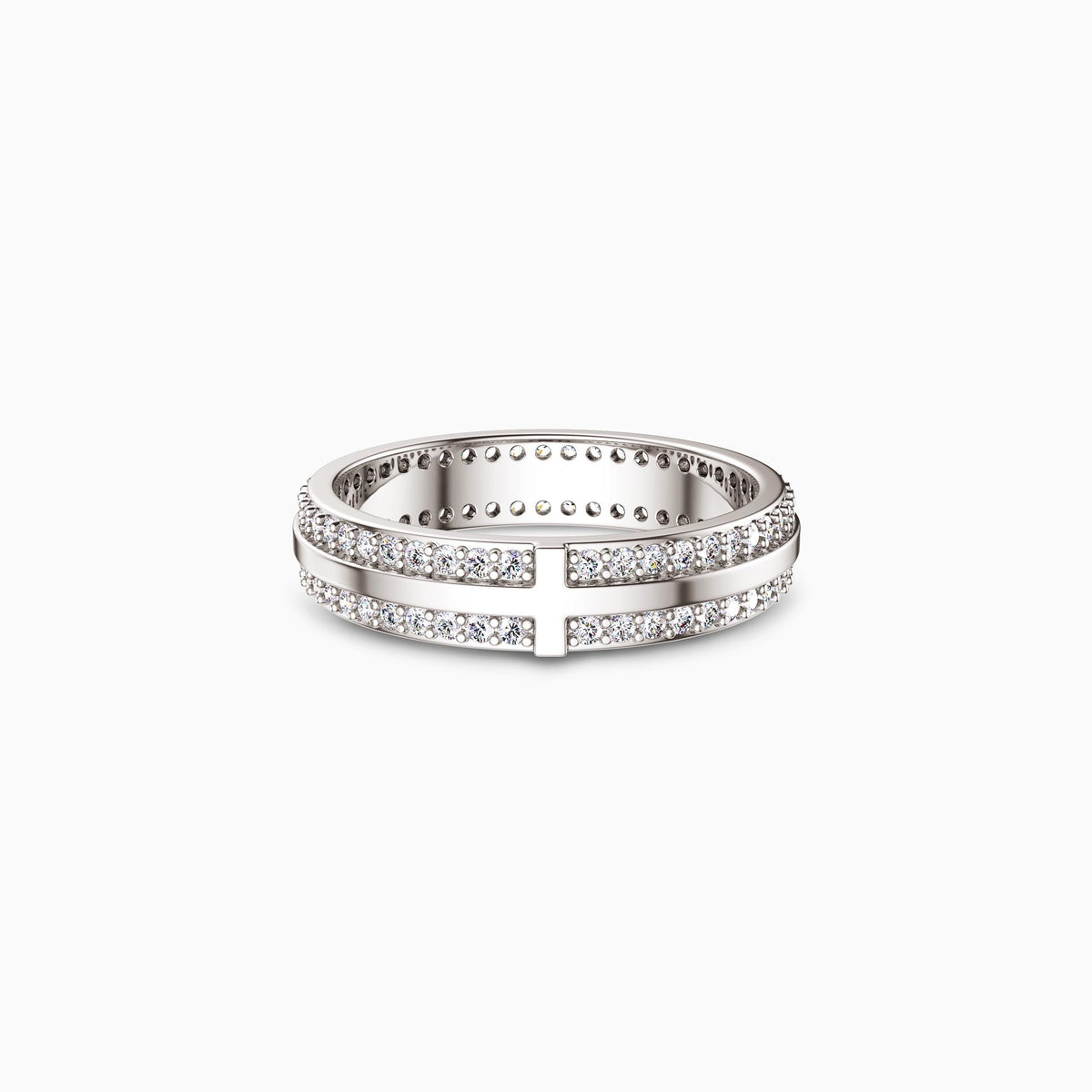Narrow Pavé Zirconia Cross Band Ring