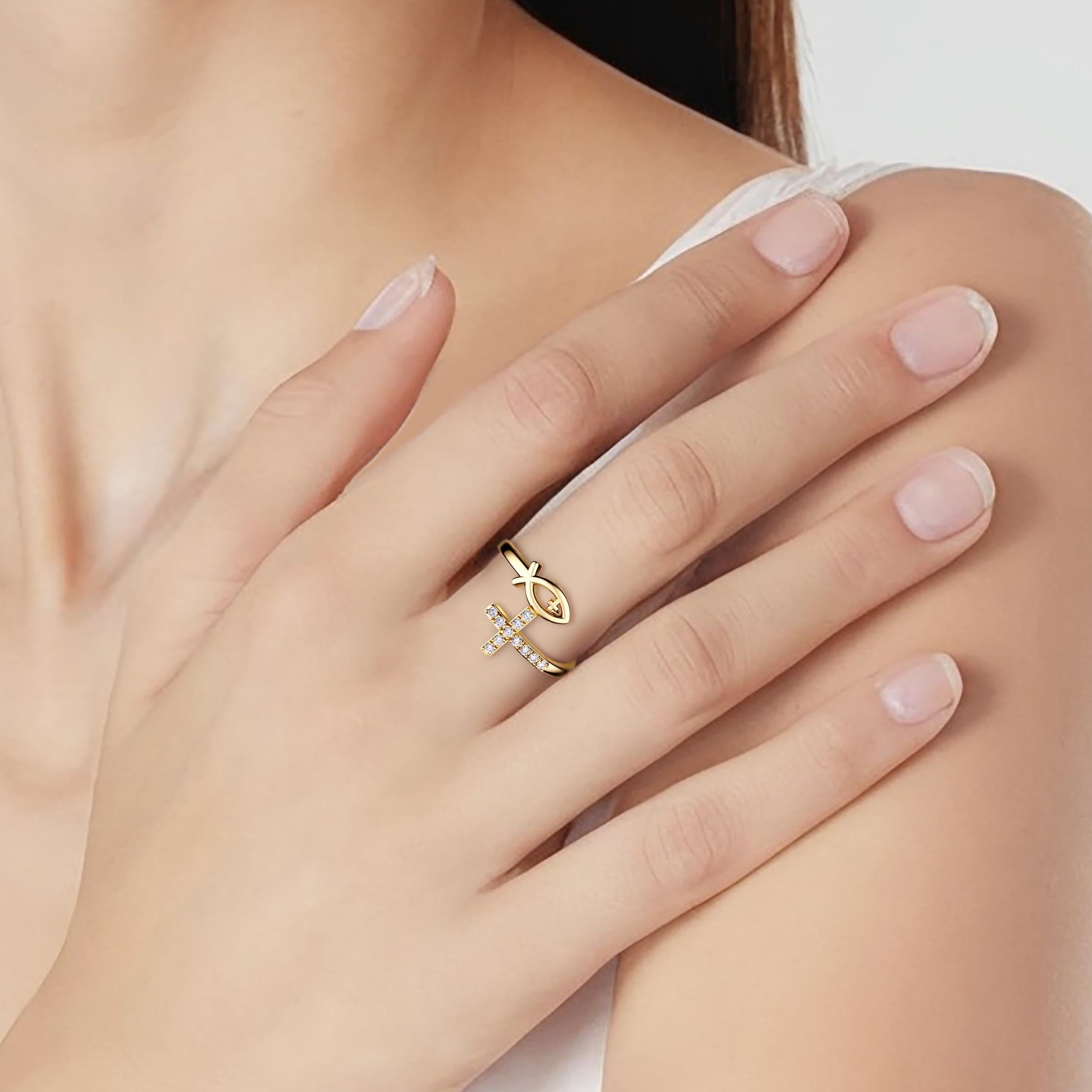 Customized Pray Jesus Fish And Cross Ring