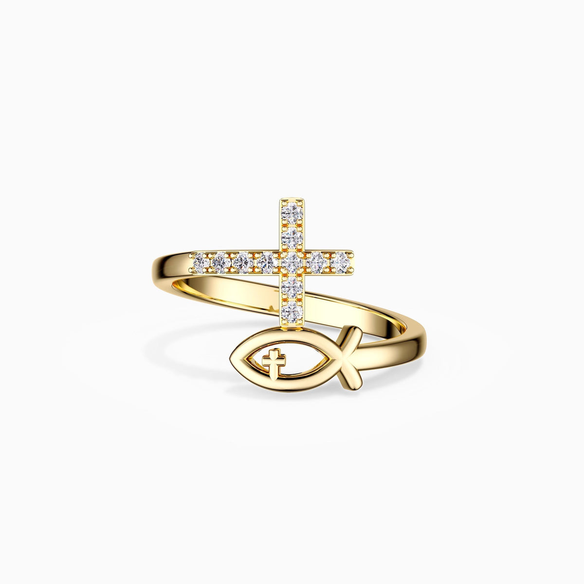 Customized Pray Jesus Fish And Cross Ring