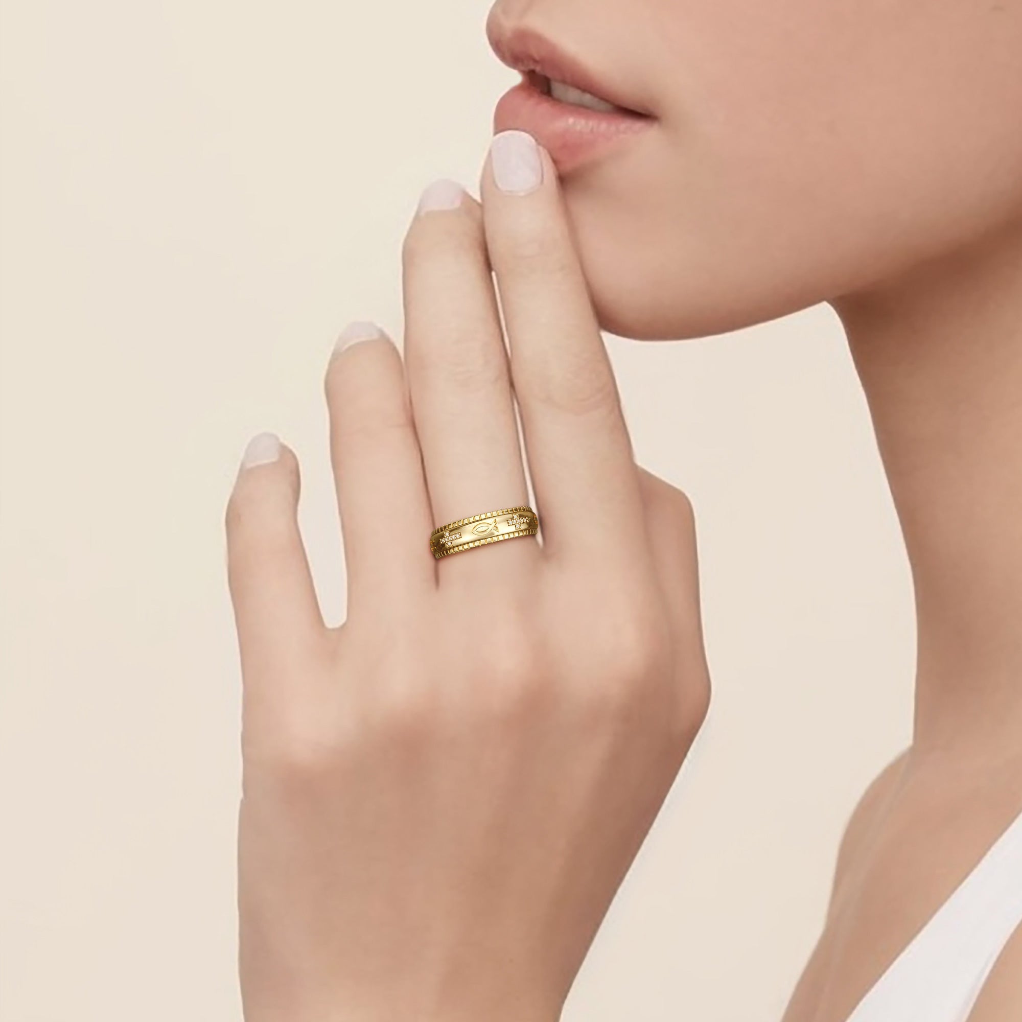 Cross Ichthys Meditations Spinner Fidget Ring For Anxiety Relief