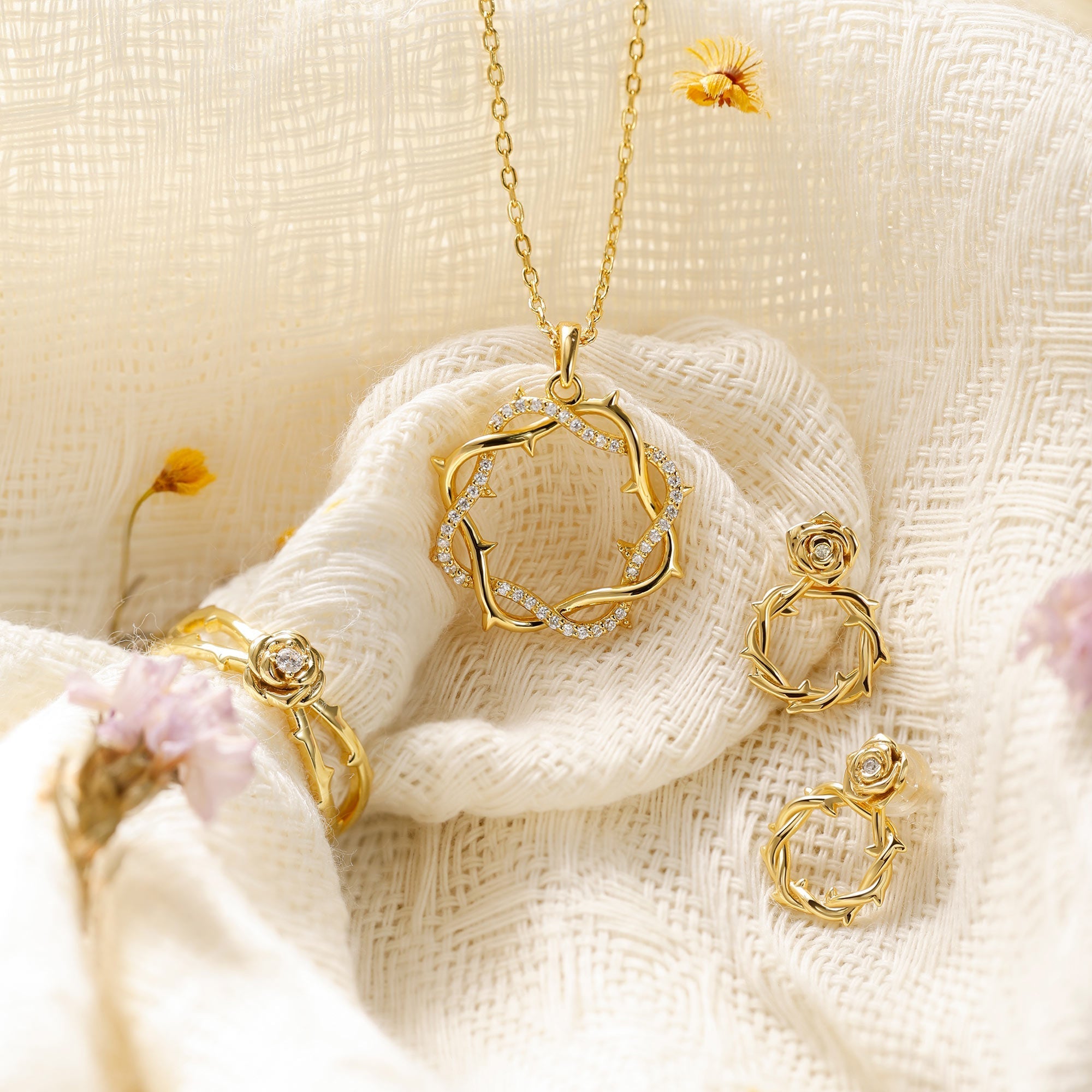 Rose Thorn Blooming Cross Ring