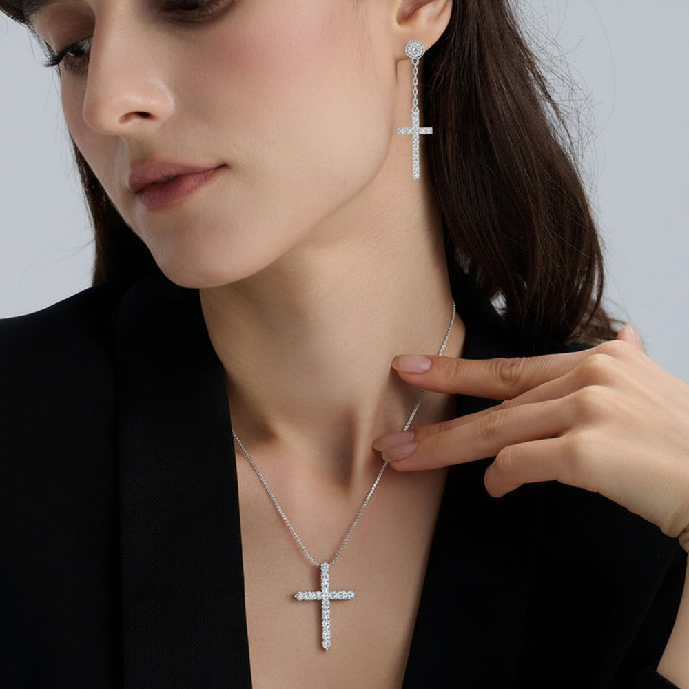 Sterling Silver Moissanite Cross Pendant Necklace – Christian Faith & Eternal Light