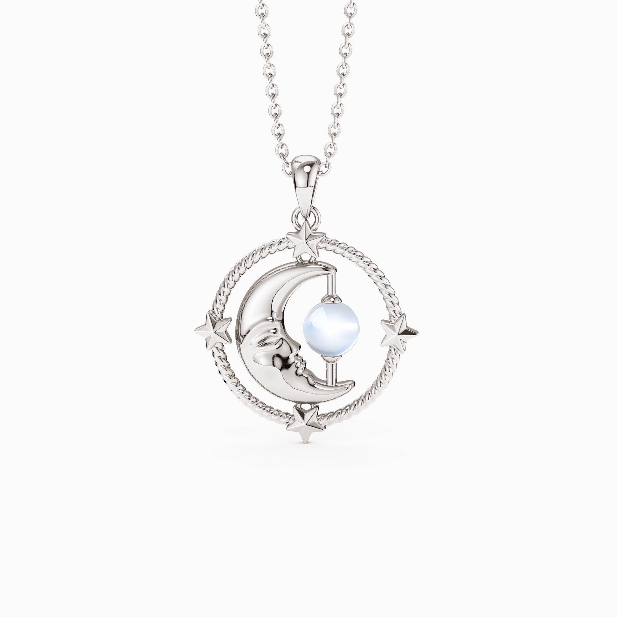 Love You To The Moon and Back' Kissing Moon & Star Chalcedony Necklace