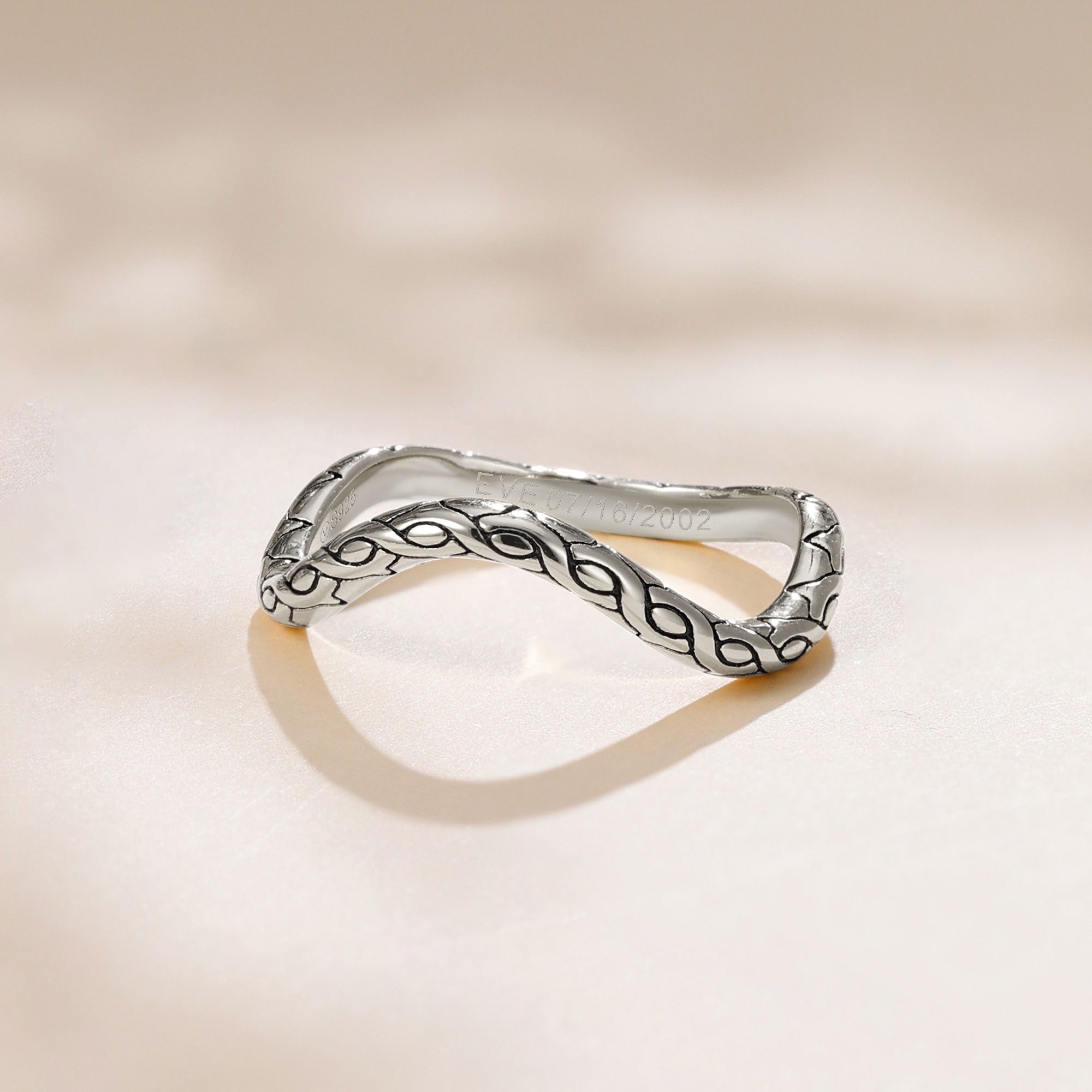 Personalized Pavé Wavy Enamel Stacking Ring