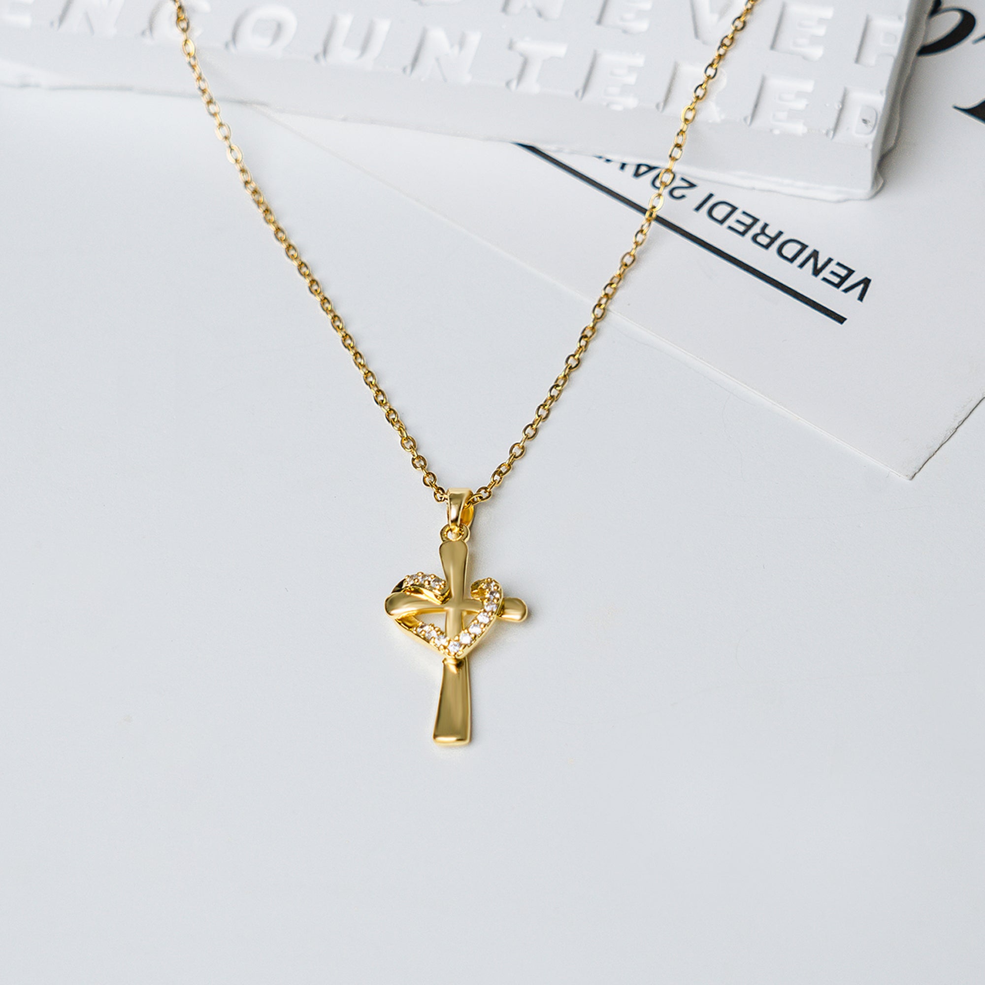 Free Gift🎁 Heart & Cross Necklace with Zircons: Fusion of Love and Faith