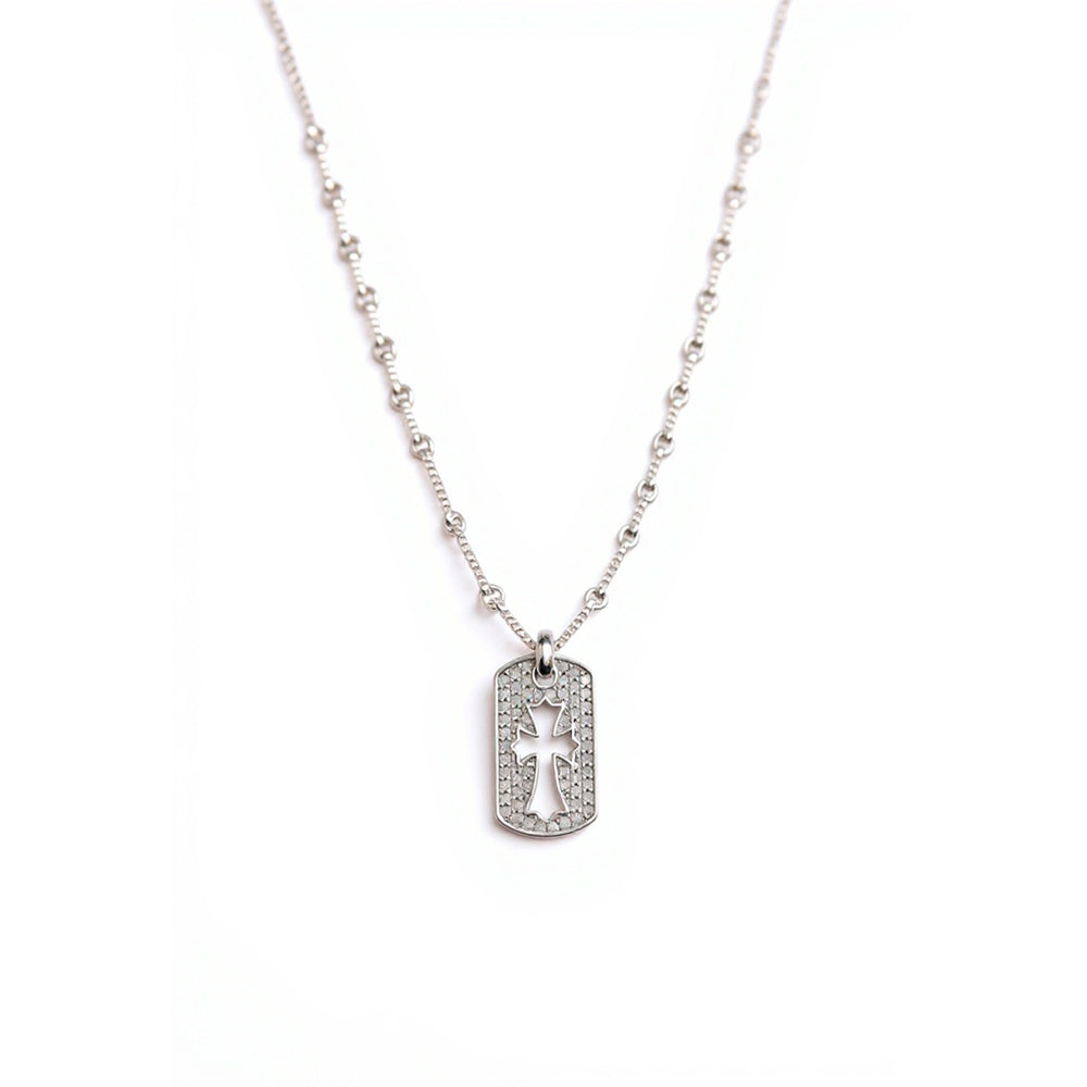 Sterling Silver Cross Pendant Necklace with Moissanite Accents