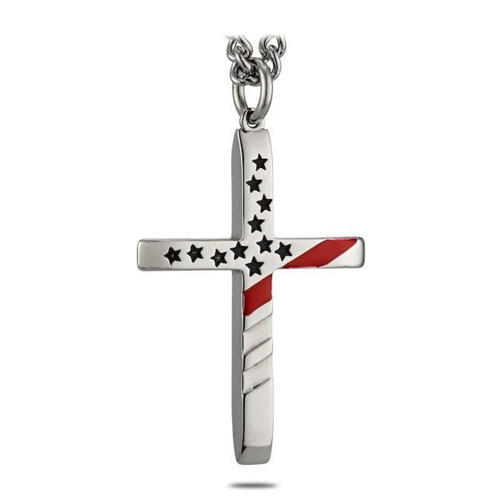Patriotic Thin Red Line Cross Necklace with John 19:30 Inscription