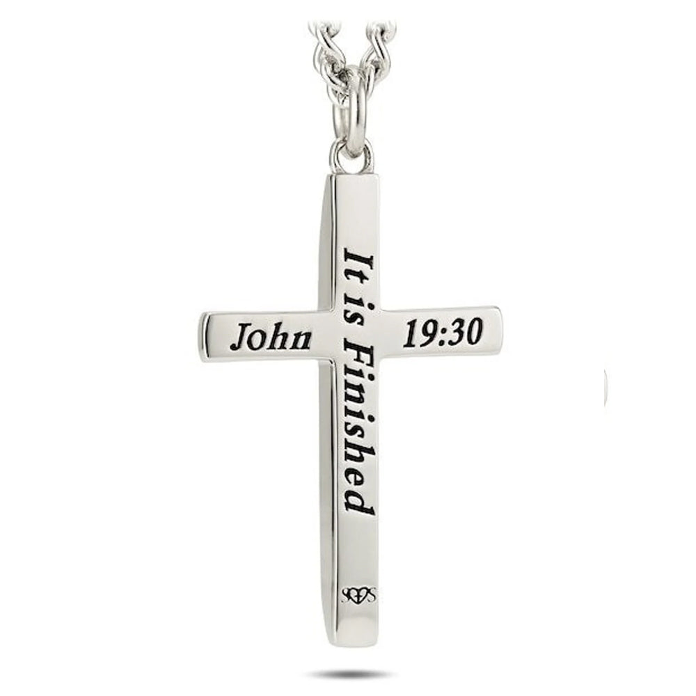 Men’s Stainless Steel Stars & Stripes Cross Necklace with John 19:30 Scripture