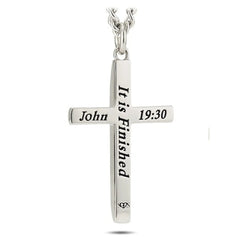 Men’s Stainless Steel Stars & Stripes Cross Necklace with John 19:30 Scripture