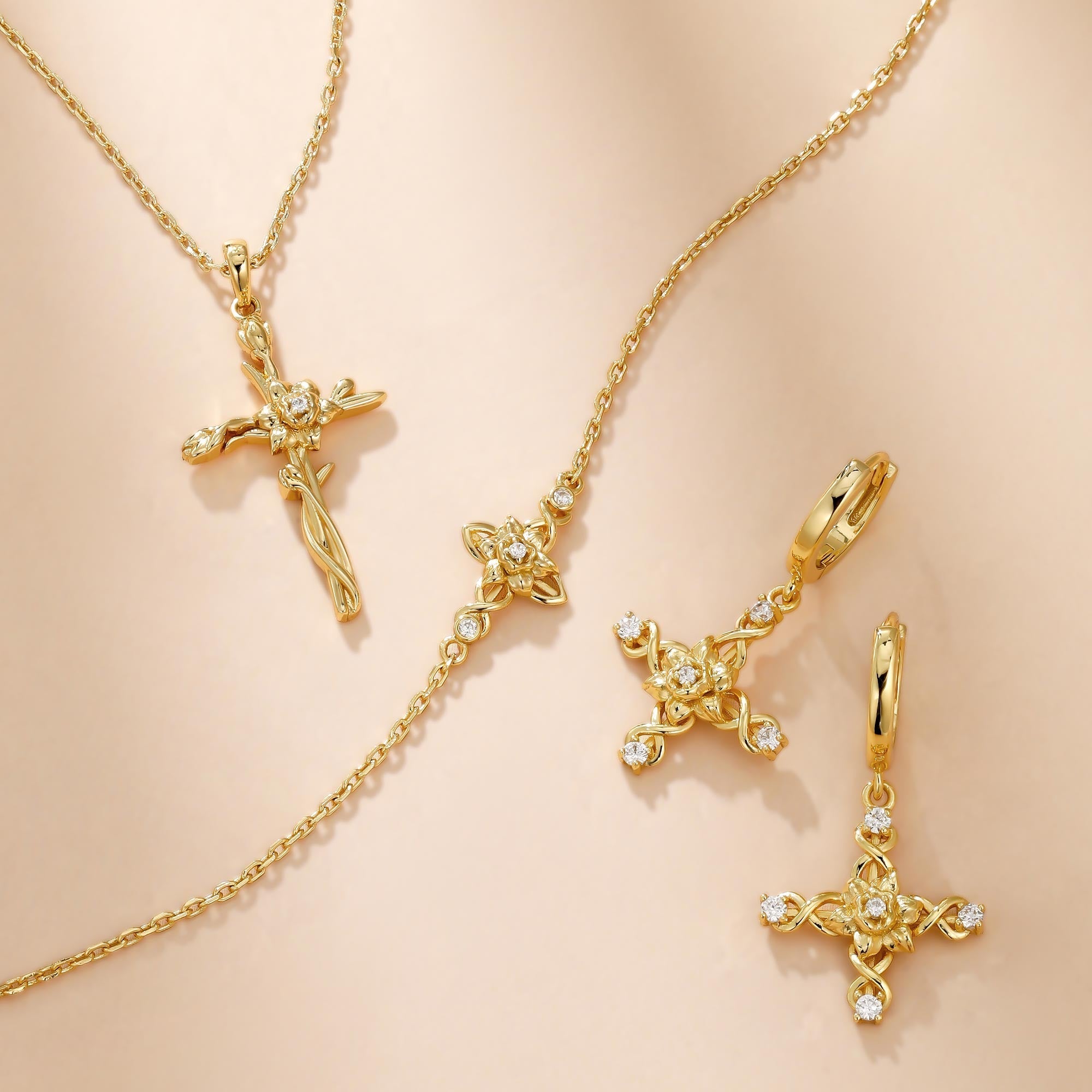 Floral Cross March Daffodils Hoop Earrings