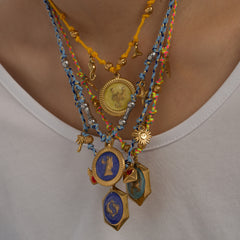 Handmade Zodiac Charm Necklace – Vintage Gold Pendant Rope Necklace | 12 Zodiac Signs