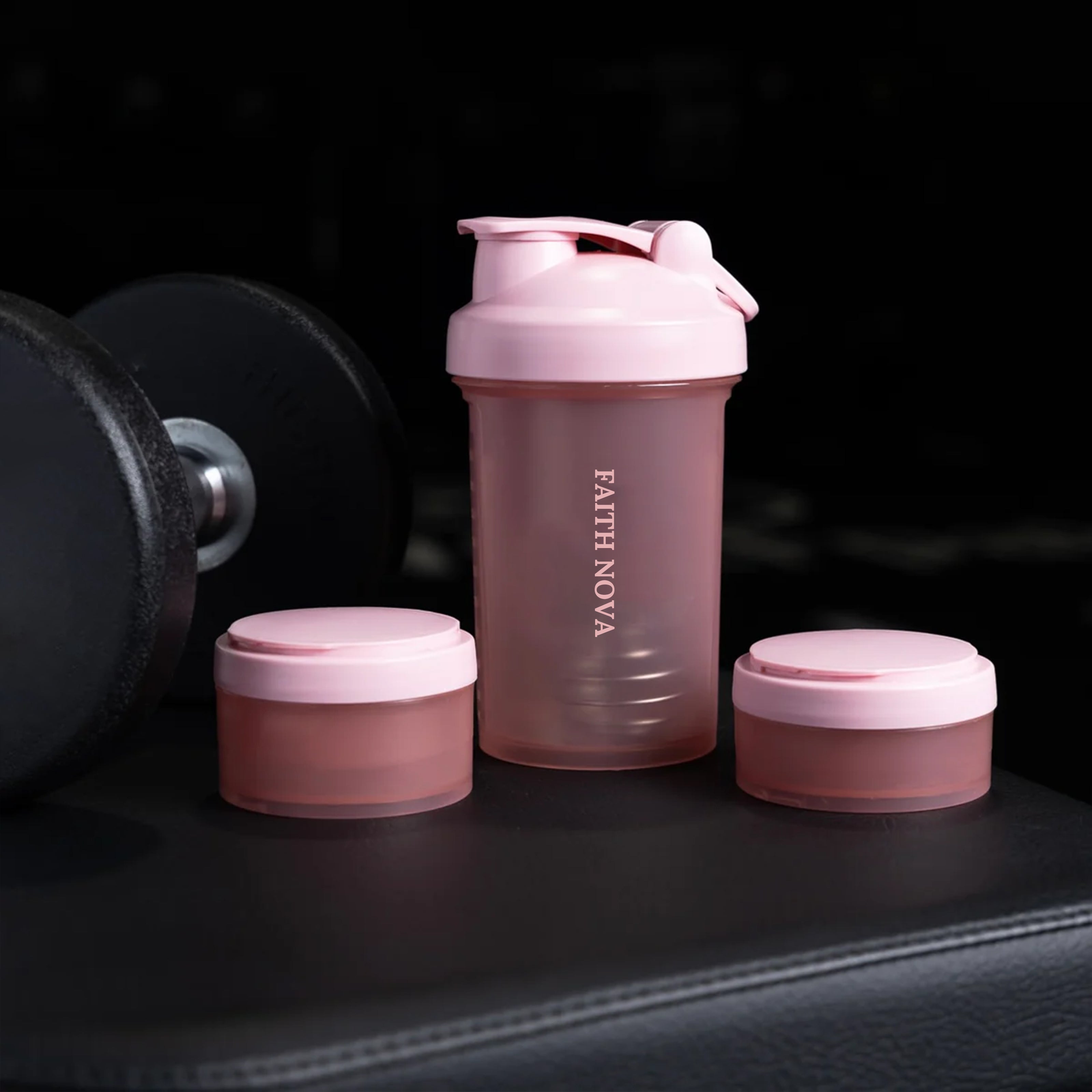PINK SHAKER BOTTLE WITH STORAGE COMPARTMENTS