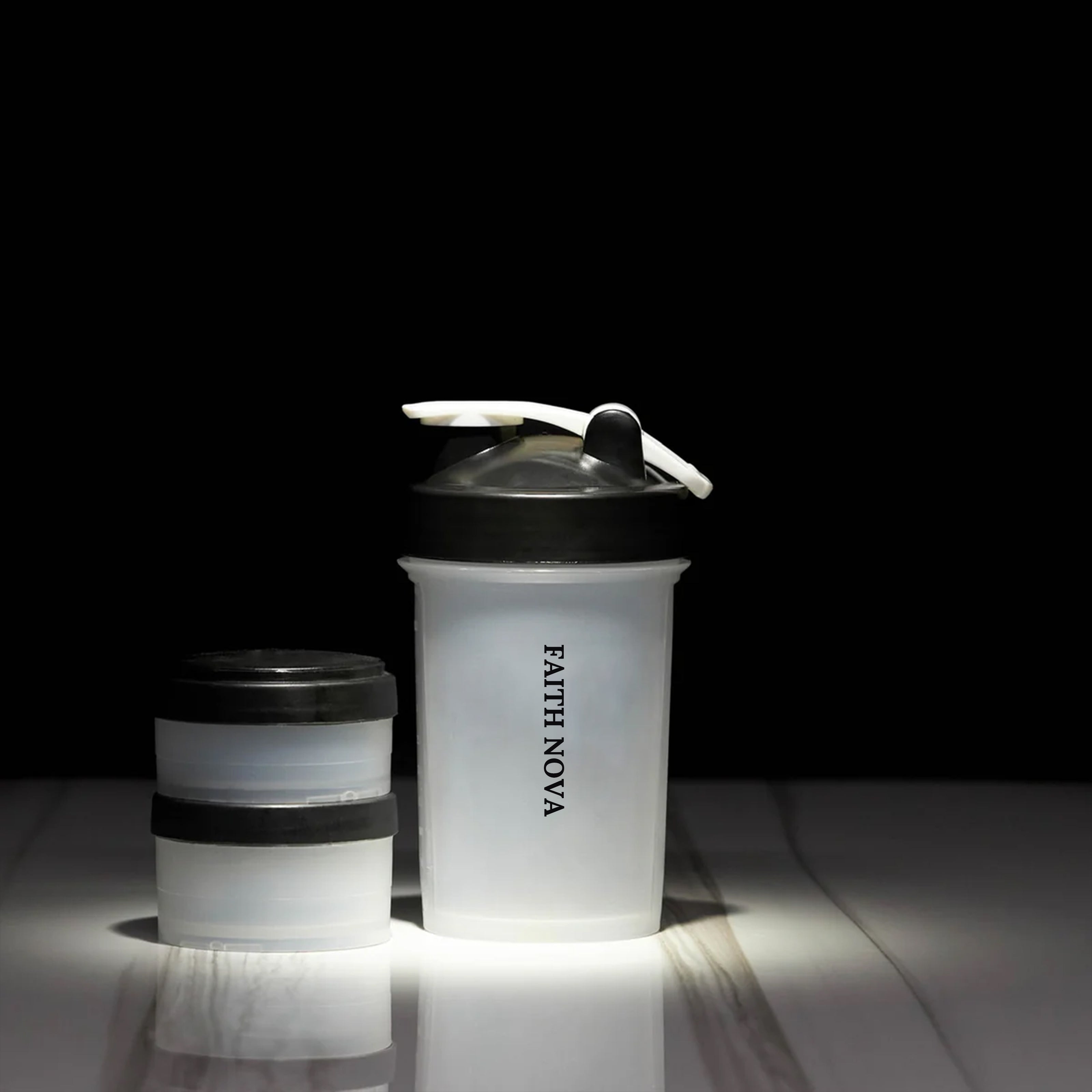 SHAKER BOTTLE WITH STORAGE COMPARTMENTS