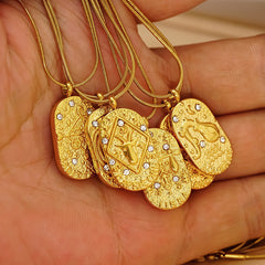 12 Zodiac Signs Gold Pendant Necklace – Celestial Vintage Charm Necklace