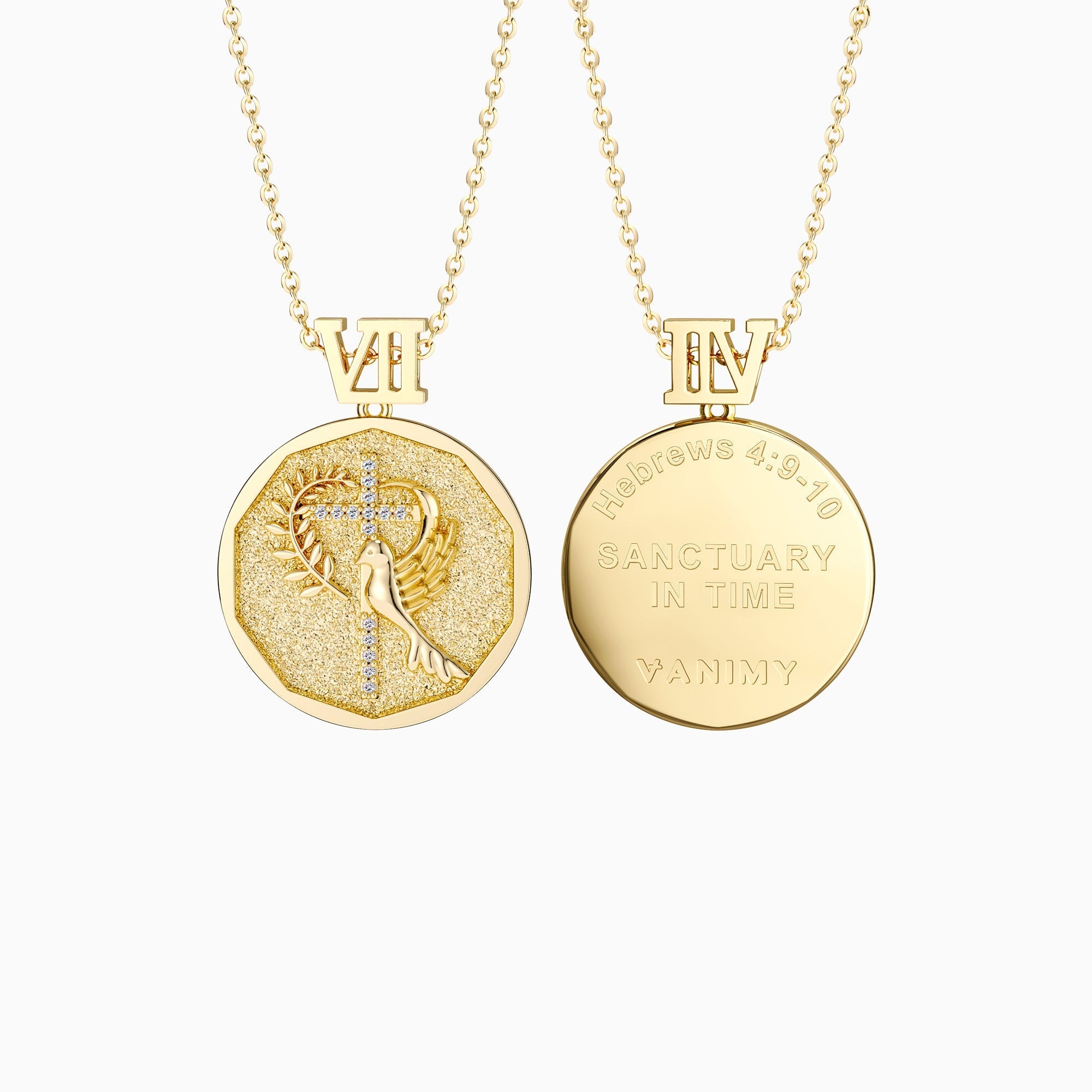 Promised Land Cross Dove of Peace with Olive Branch Coin Medallion Necklace