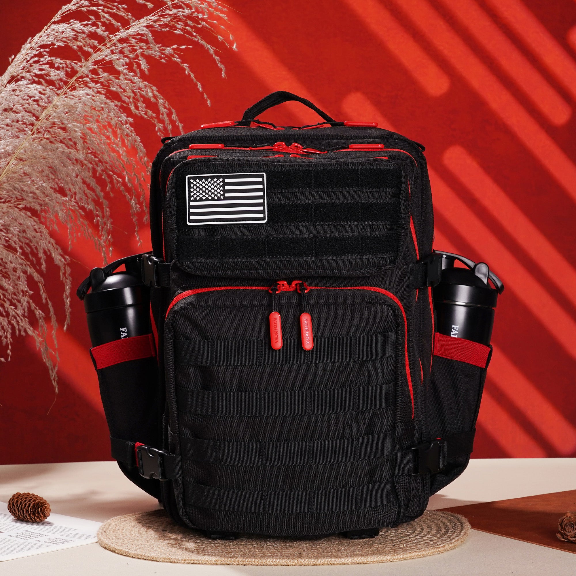 Faith-Inspired EDC Performance Backpack 35L - Black Red