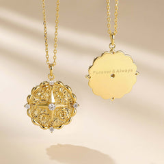 Personalized Floral Blessing Compass Medallion Necklace