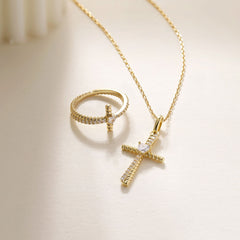 Heart Zircon Cord Cross Necklace