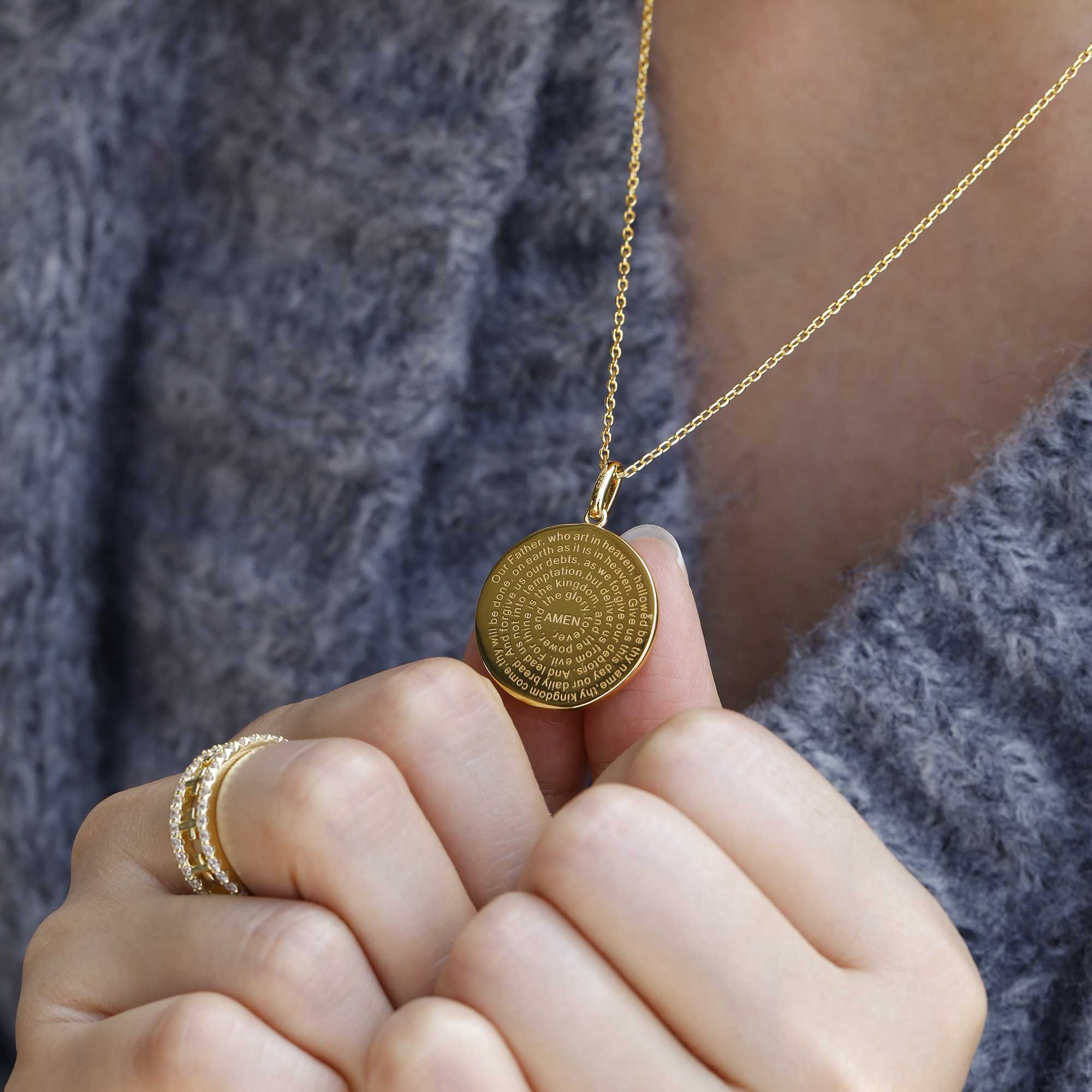 Divine Radiance Cross Protection Prayer Medallion Pendant Necklace