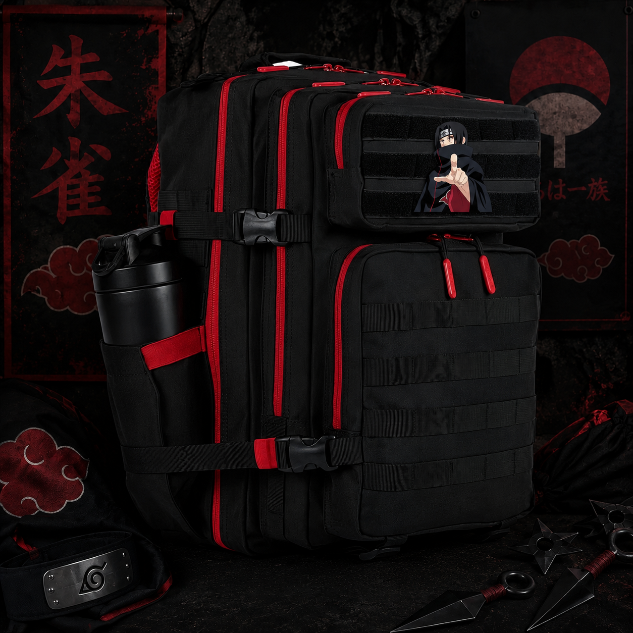 Leaf Village Anime Patch EDC Performance Backpack 35L / 45L - Black Red