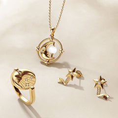 Kissing Moon and Star Signet Pinky Ring