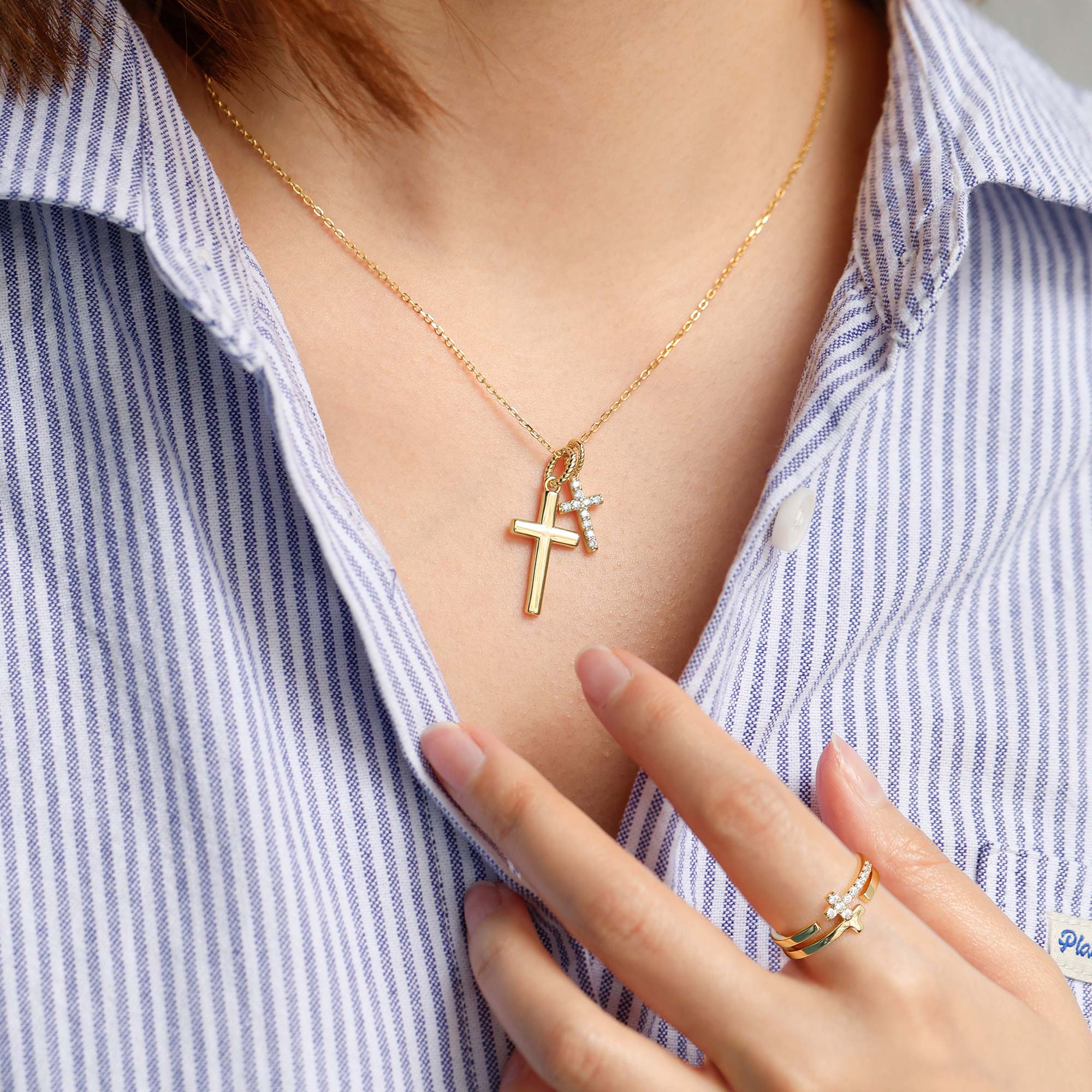 18K Gold-Plated Dual Cross Harmony Necklace