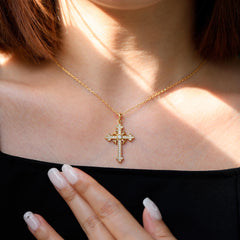 Fleur-de-Lis Radiance Cross Pendant Necklace