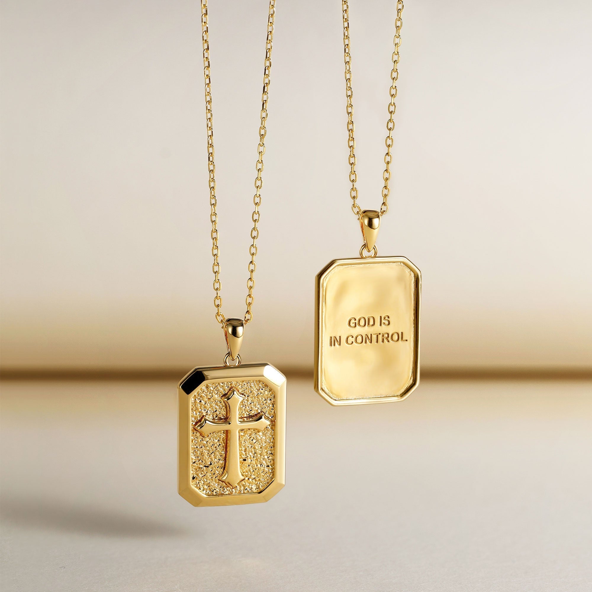 God Is In Control Cross Medallion Pendant Engraved Necklace