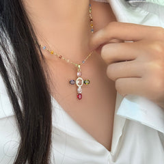 Bible 12 Gemstones Cross Pendant Necklace