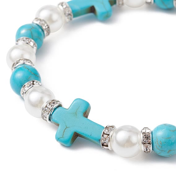 Pearl & Turquoise Cross Healing Energy Bracelet