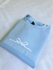 Embroidered Jesus Loves You Crewneck Sweatshirt