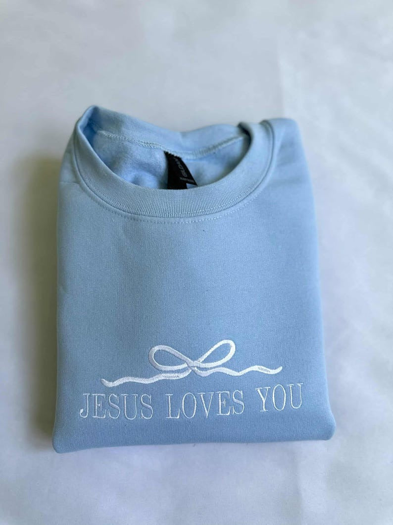 Embroidered Jesus Loves You Crewneck Sweatshirt