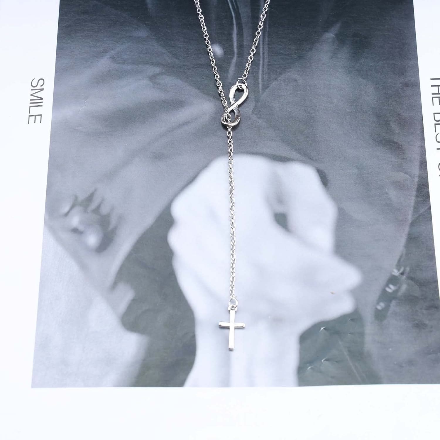 Eternal Infinity Symbol & Cross Silver Necklace